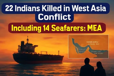 Oil tanker in the Gulf at dusk representing Indian seafarers in the West Asia conflict