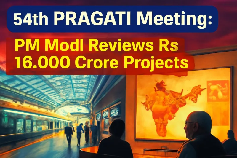 Redeveloped railway station and India map with project markers for PRAGATI review