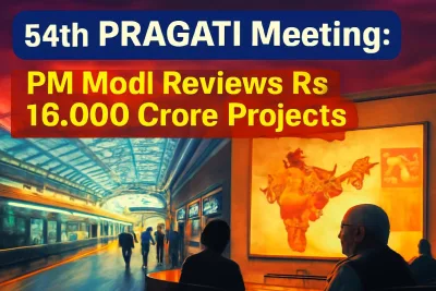 Redeveloped railway station and India map with project markers for PRAGATI review