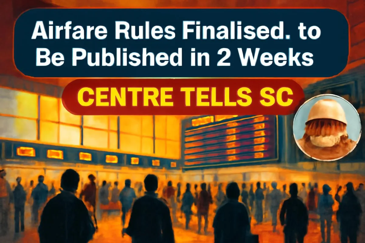 Indian airport departure hall illustrating the Centre's new airfare pricing rules before the Supreme Court