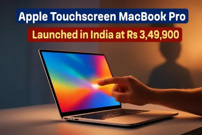 Touchscreen laptop with OLED display on a desk representing Apple's new MacBook Pro