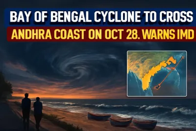 Storm clouds and rough sea along the Andhra Pradesh coast ahead of the Bay of Bengal cyclone
