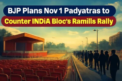 Preparations for a political rally at Ramlila Maidan in Delhi
