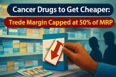 Illustration of cancer medicines on a pharmacy shelf after the 30% trade margin cap