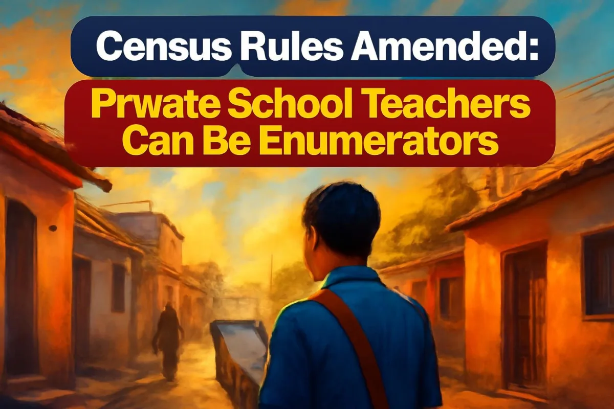 Census enumerator with a tablet outside homes in an Indian residential lane