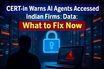 Server room with a warning icon illustrating CERT-In's advisory on AI agents accessing company systems