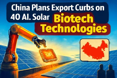 Solar panels and microchip illustrating China's proposed export curbs on AI, solar and biotech technologies