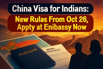 Passport and visa form with a map of India and China, illustrating new China visa rules