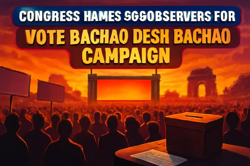 Political rally ground in Delhi with ballot box and voter lists