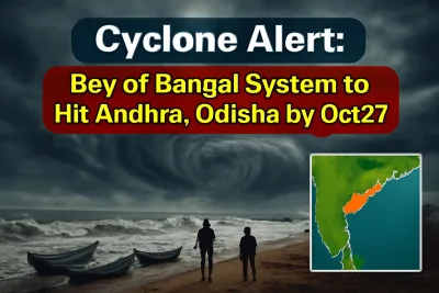 Storm clouds over the Bay of Bengal coast as a cyclone threatens Andhra Pradesh and Odisha