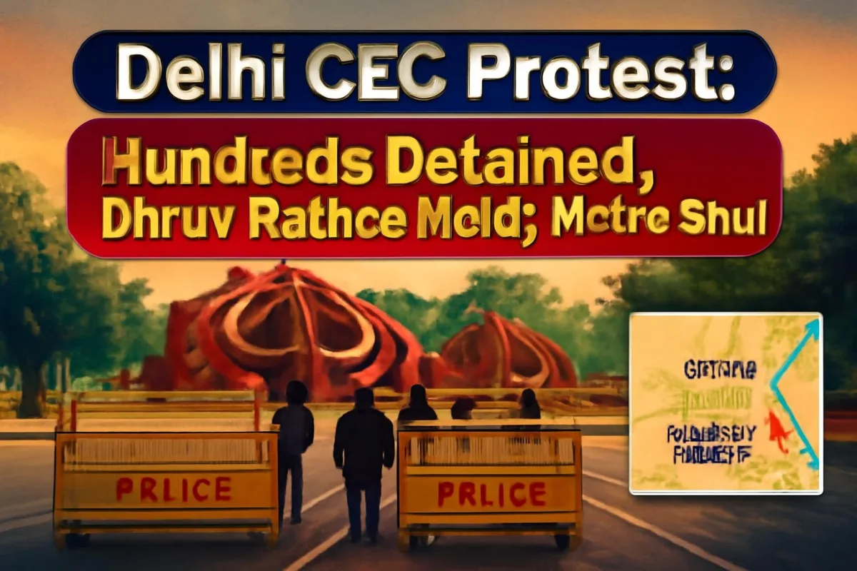 Illustration: Delhi CEC Protest: Hundreds Detained, Dhruv Rathee Held; Metro Shut