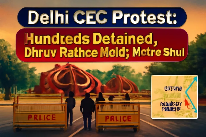 Illustration: Delhi CEC Protest: Hundreds Detained, Dhruv Rathee Held; Metro Shut