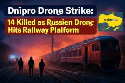 Damaged railway platform in Dnipro, Ukraine after drone strike