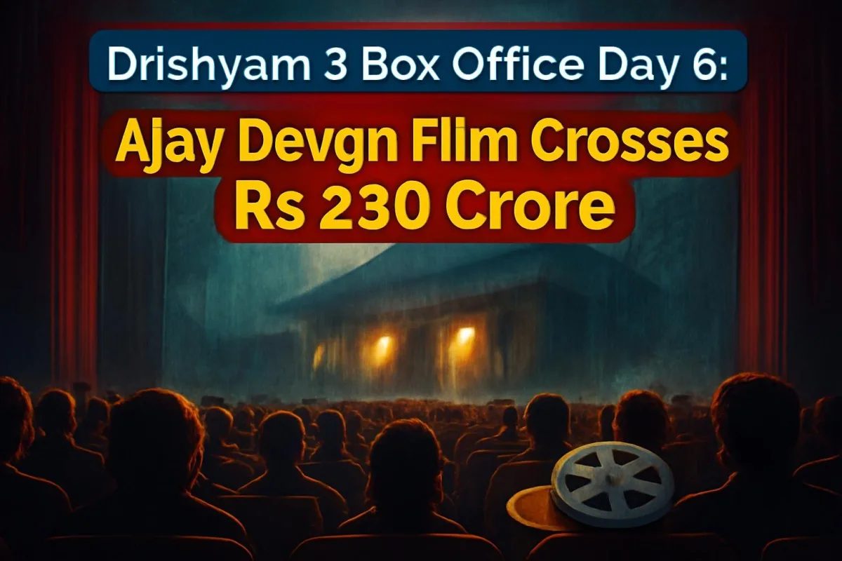 Packed cinema hall audience watching a thriller, representing Drishyam 3 box office run