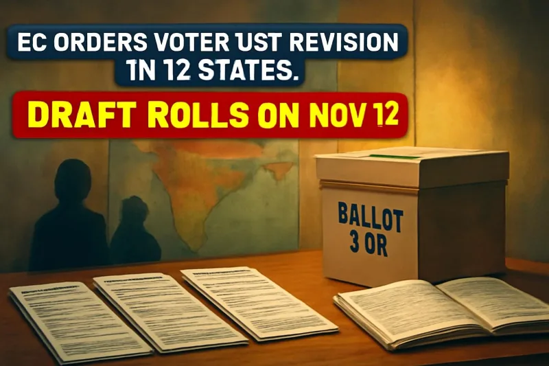 Voter registration forms and electoral roll register on a table with a map of India