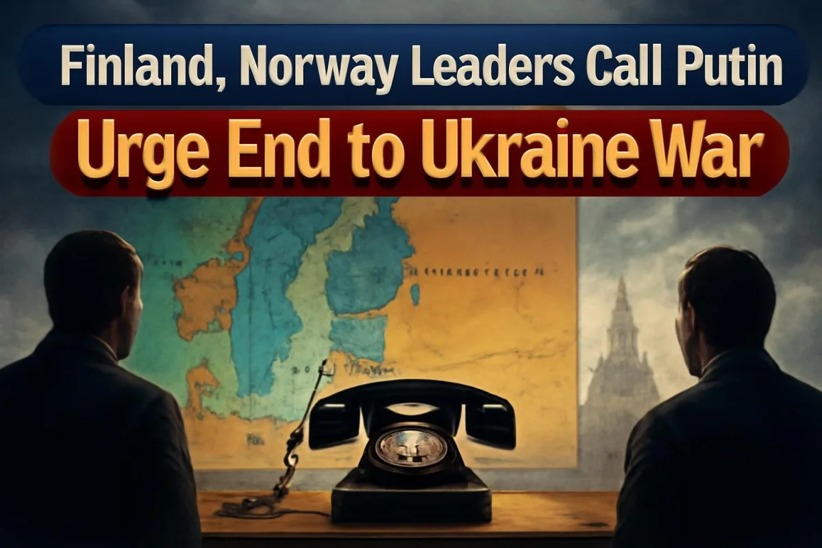 Illustration of a phone call over a map of Finland, Norway, Russia and Ukraine