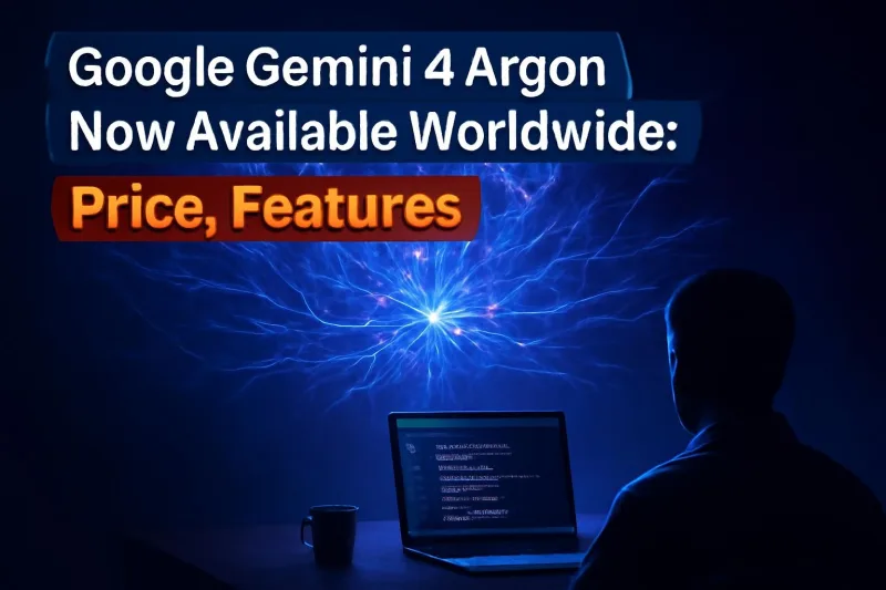 Abstract AI neural network over a developer laptop, illustrating Google Gemini 4 Argon