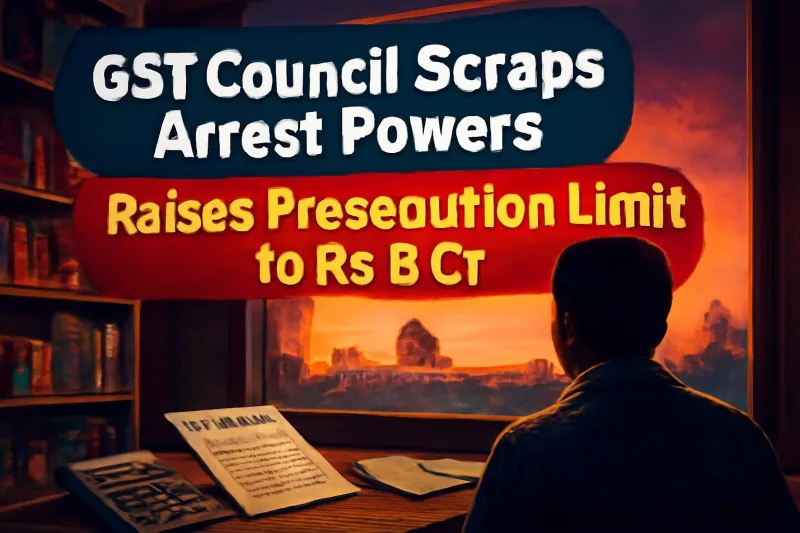 Illustration of a trader's counter with GST invoices, representing the 57th GST Council meeting decisions