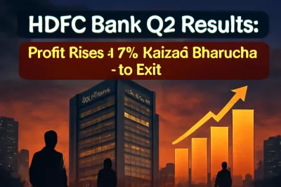 Bank tower in Mumbai with a rupee earnings chart graphic