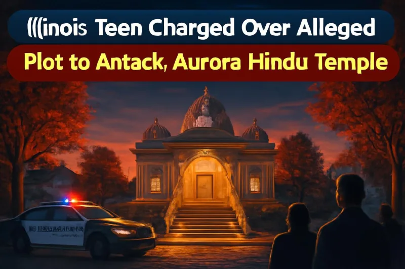 Hindu temple in suburban Illinois at dusk after police foiled an alleged attack plot