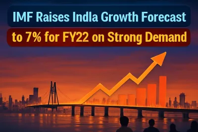 Mumbai skyline with growth chart for IMF India forecast story