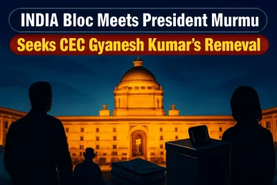 Rashtrapati Bhavan at night, symbolic image for INDIA bloc meeting with President Murmu