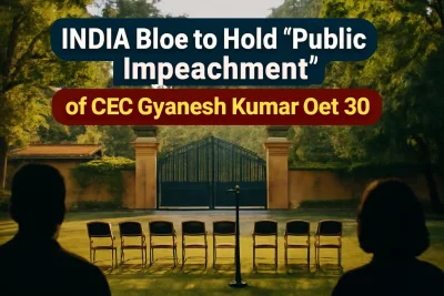 Lawn of a Lutyens' Delhi bungalow set up for the INDIA bloc's public impeachment event against the CEC