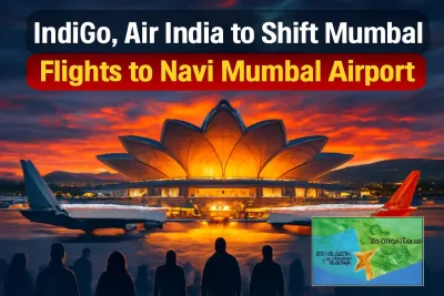 A modern airport terminal at Navi Mumbai with aircraft at the gates