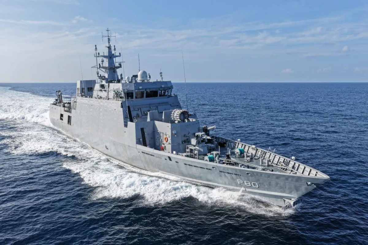 INS Mahe, sister ship of INS Mangrol, an anti-submarine warfare shallow water craft at sea