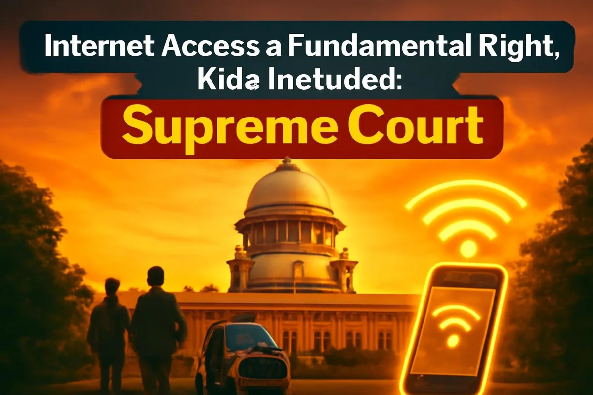 Supreme Court of India building with an internet access graphic