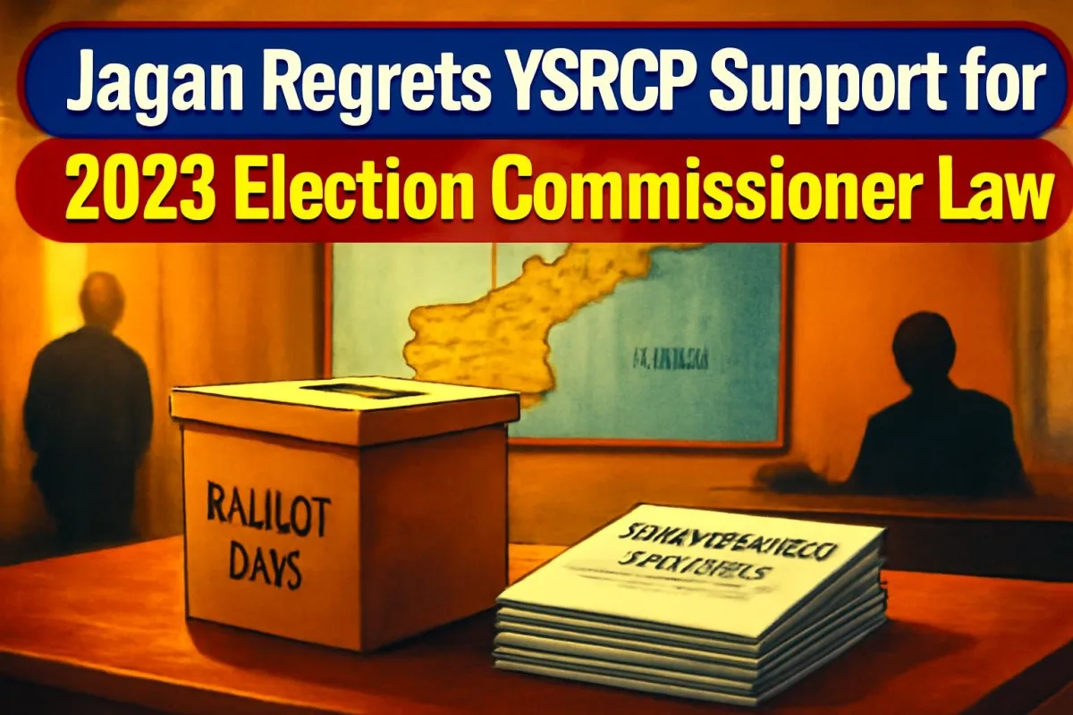Ballot box and nomination papers with Andhra Pradesh map, representing Jagan's remarks on Election Commission law