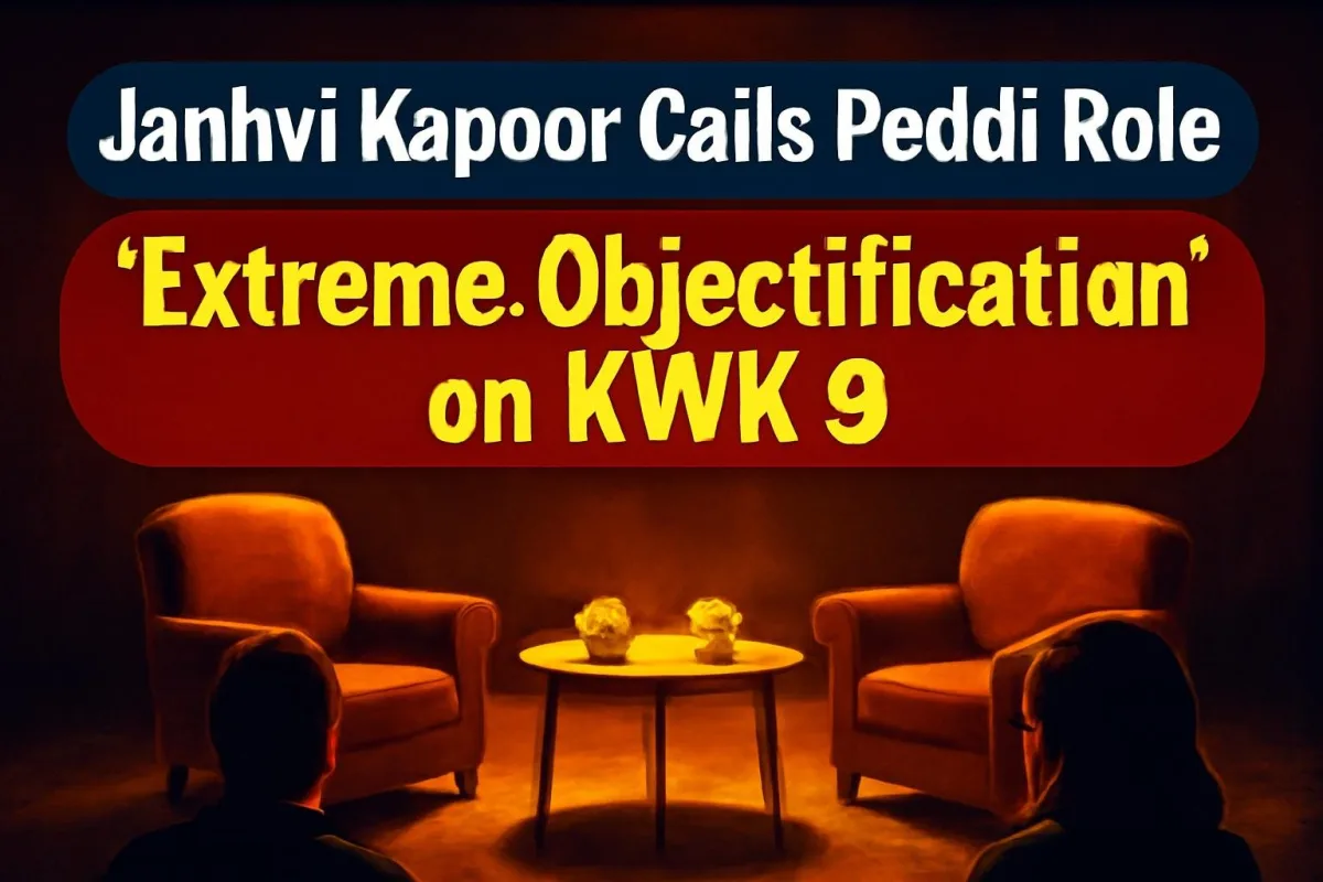 Talk show studio set representing Janhvi Kapoor's Koffee With Karan conversation on Peddi