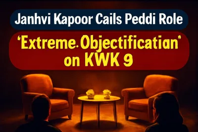 Talk show studio set representing Janhvi Kapoor's Koffee With Karan conversation on Peddi
