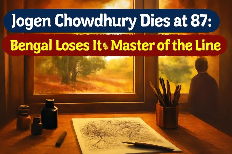 Artist's desk with ink and brushes in a Santiniketan studio, remembering painter Jogen Chowdhury