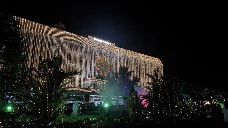 Kerala Legislative Assembly building in Thiruvananthapuram lit up at night