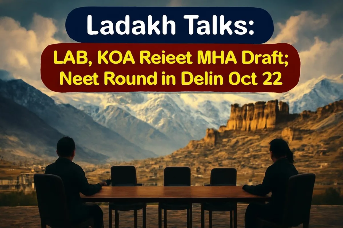 Leh town and Himalayan peaks illustrating the Ladakh talks between LAB, KDA and the Home Ministry
