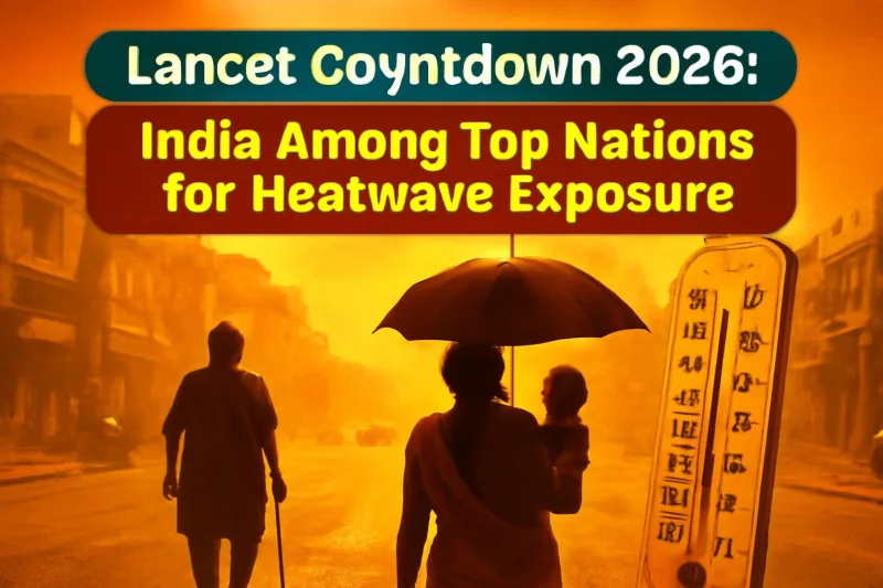 Illustration of an Indian street during a heatwave for the Lancet Countdown 2026 report