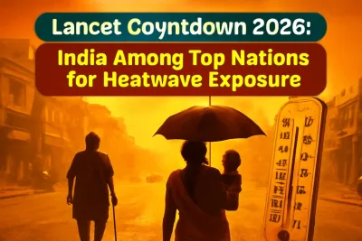 Illustration of an Indian street during a heatwave for the Lancet Countdown 2026 report