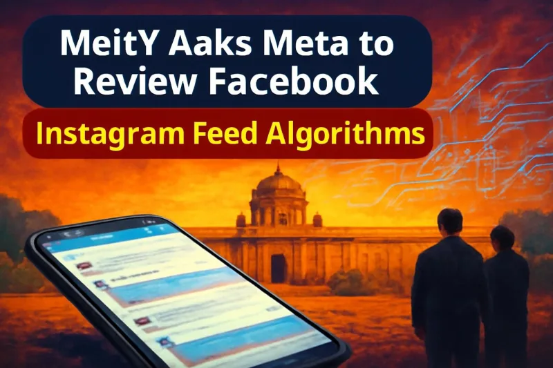 Illustration of a social media feed for MeitY advisory to Meta story