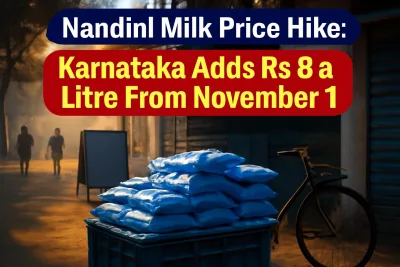 Milk packets stacked in crates at a Bengaluru dairy booth after Karnataka's Nandini milk price hike