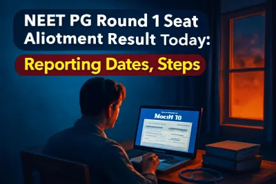Medical graduate checking NEET PG seat allotment result on a laptop