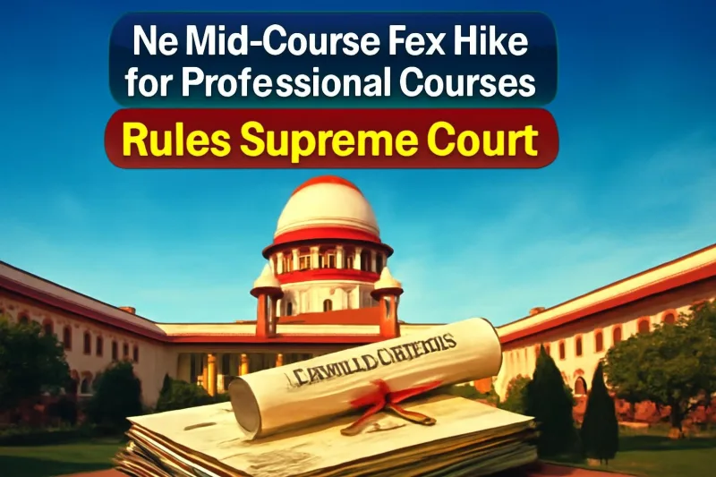 Supreme Court of India building with college fee papers in the foreground