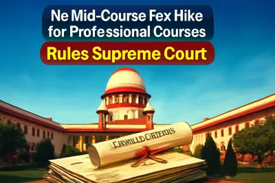 Supreme Court of India building with college fee papers in the foreground