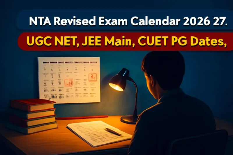Study desk with a calendar marked with exam dates, representing the NTA revised exam calendar 2026-27