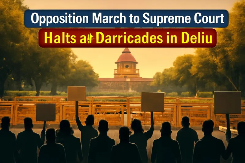 Police barricades on a New Delhi road leading to the Supreme Court of India