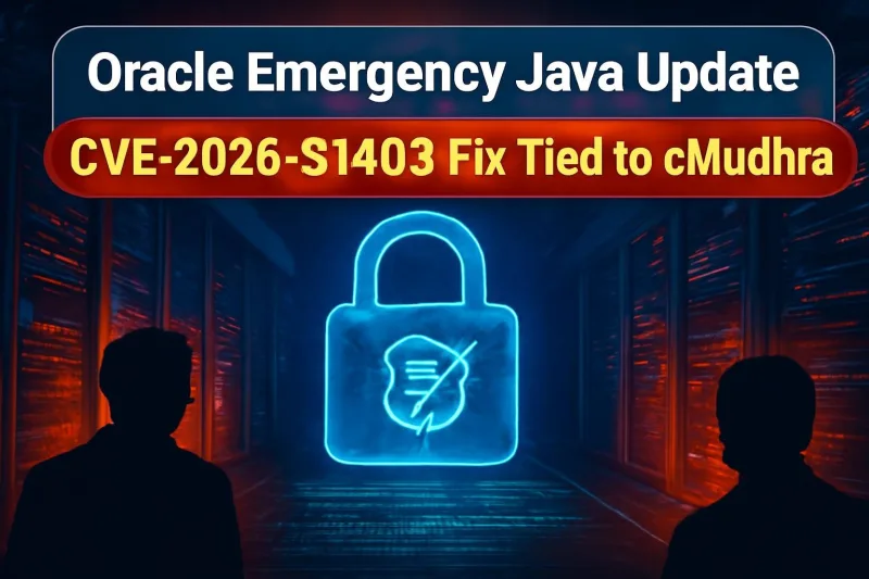 Server room with a digital padlock and broken certificate seal, illustrating Oracle's Java security flaw