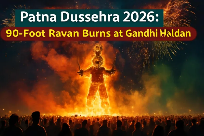 90-foot Ravan effigy burning at Patna's Gandhi Maidan on Dussehra 2026