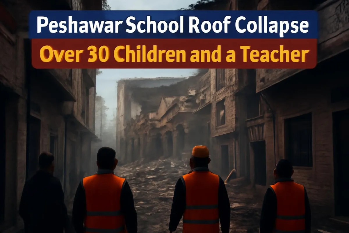 Rescue workers at a collapsed building in a narrow alley