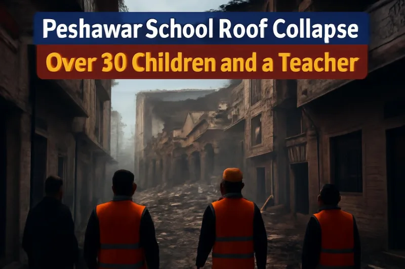 Rescue workers at a collapsed building in a narrow alley