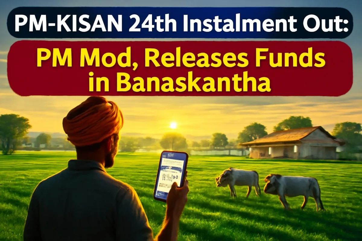 Farmer in Gujarat fields checking a phone for the PM-KISAN 24th instalment credit